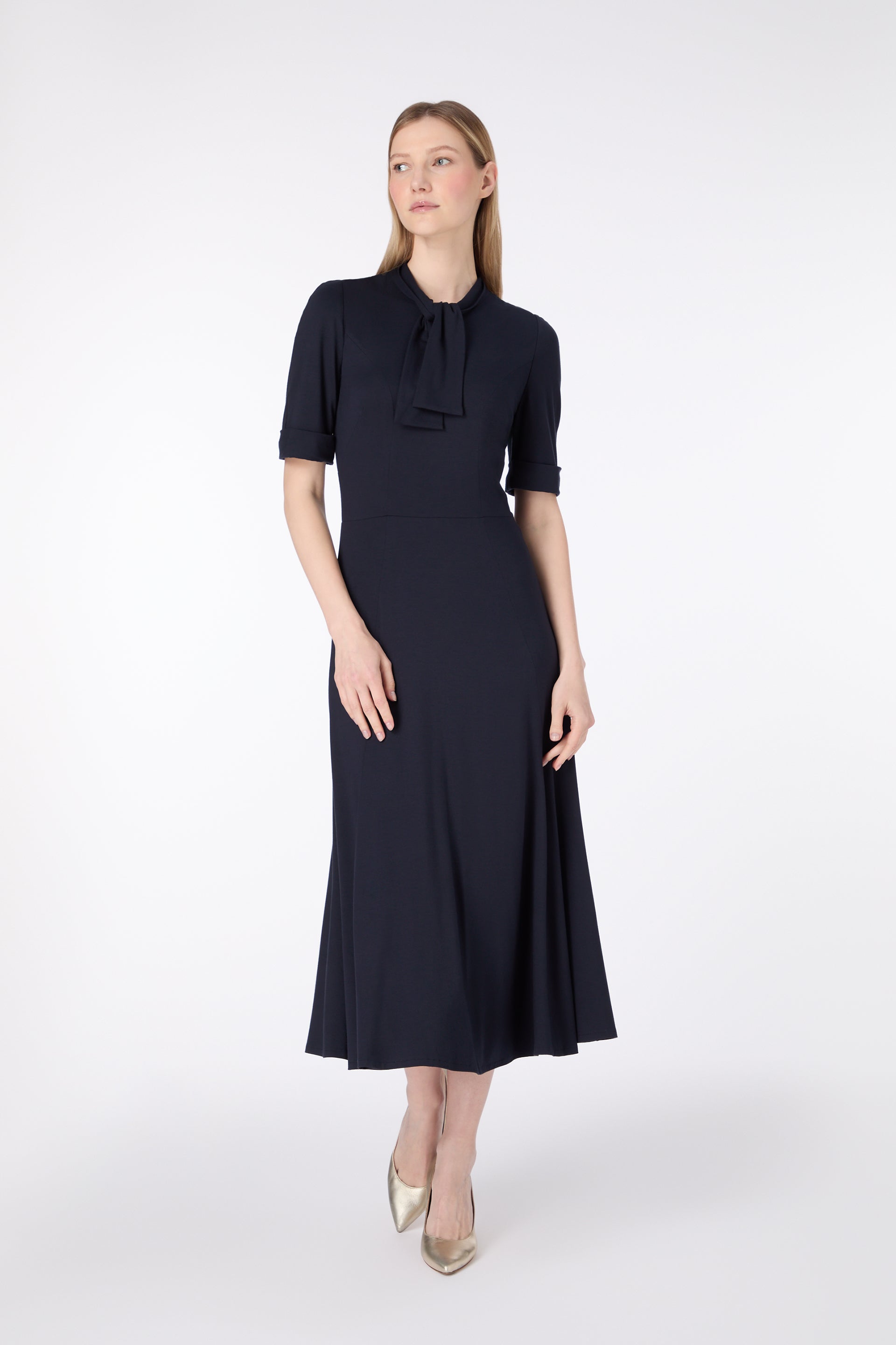 Tatiana Jersey Fit And Flare Dress Dark Navy Jane Atelier