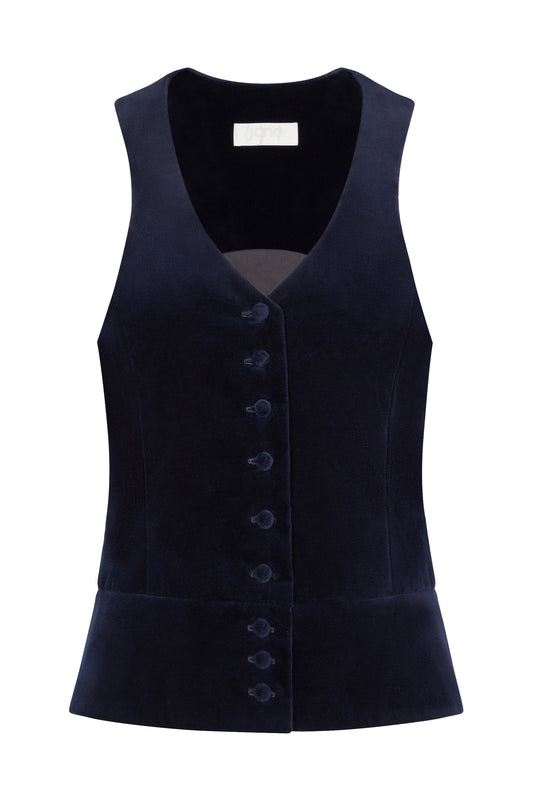 Rafi Cotton Velvet Waistcoat - Dark Navy