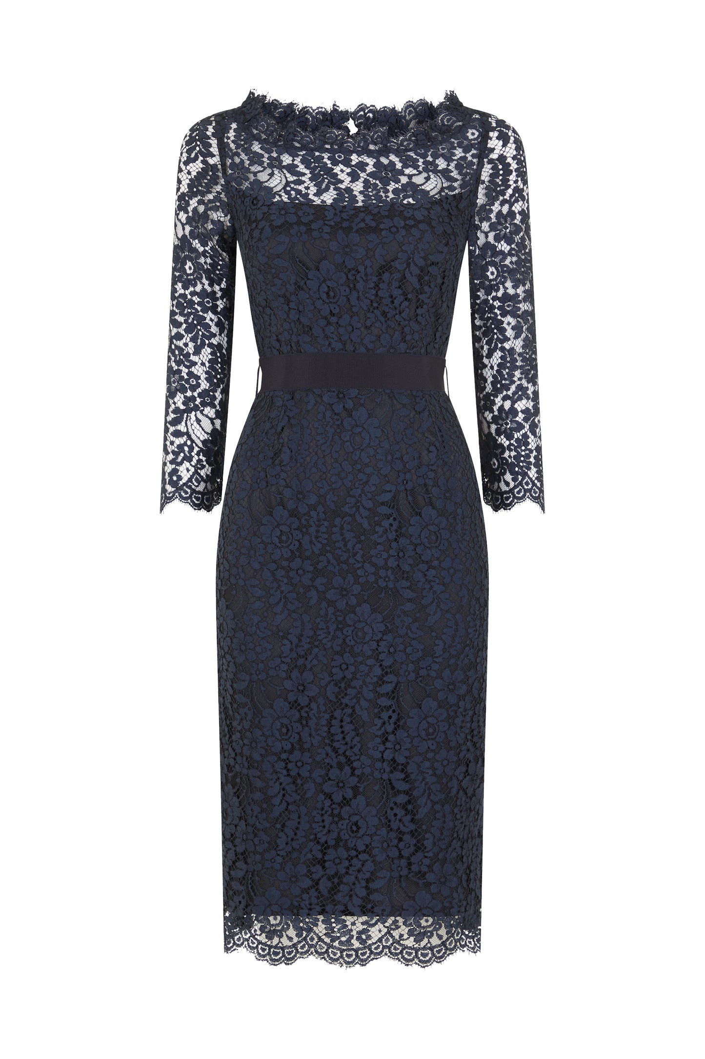 Soraya French Lace Pencil Dress - Midnight blue