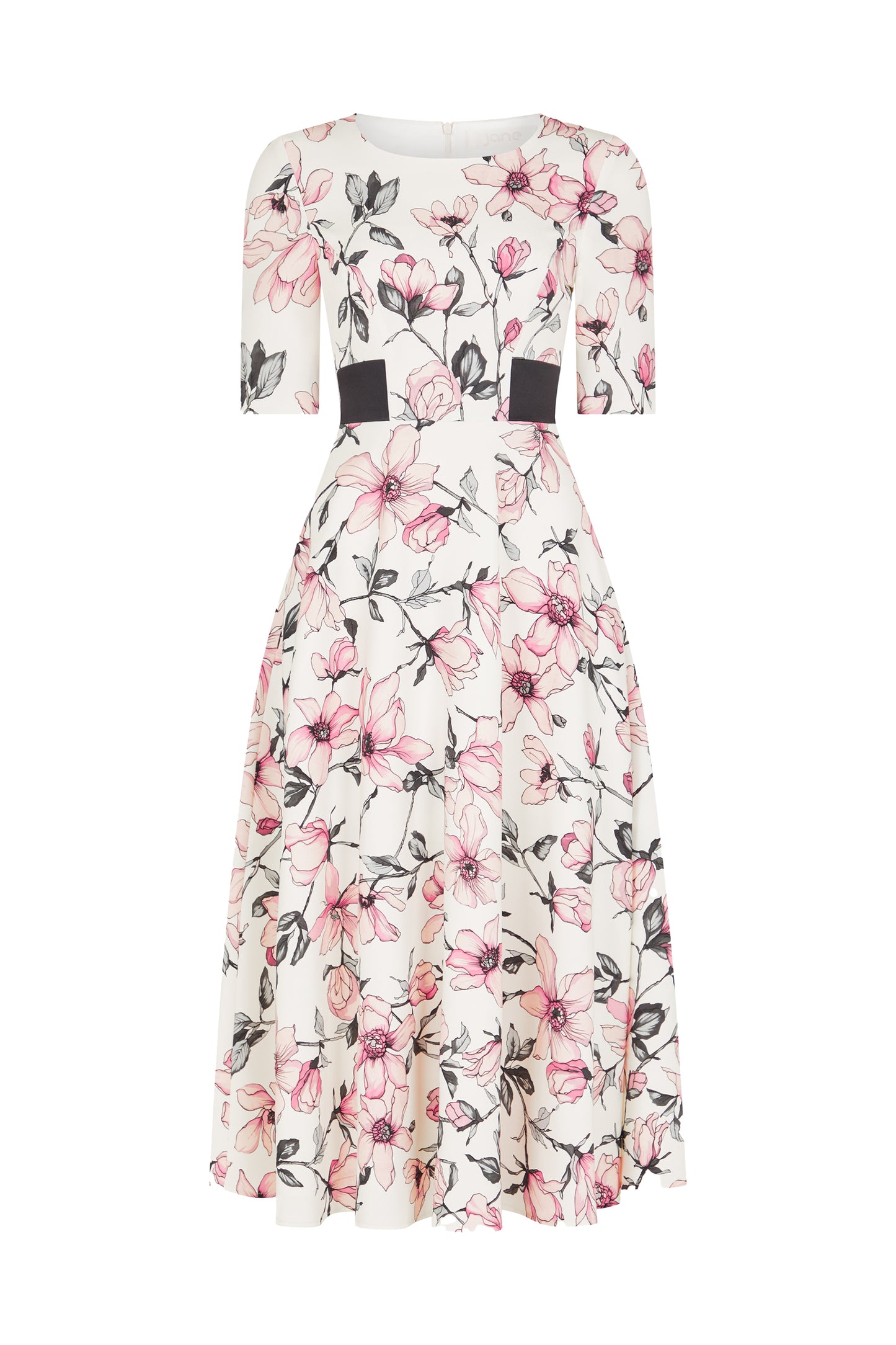 Seraphine Print  Midi Dress - Cream Magnolia Print