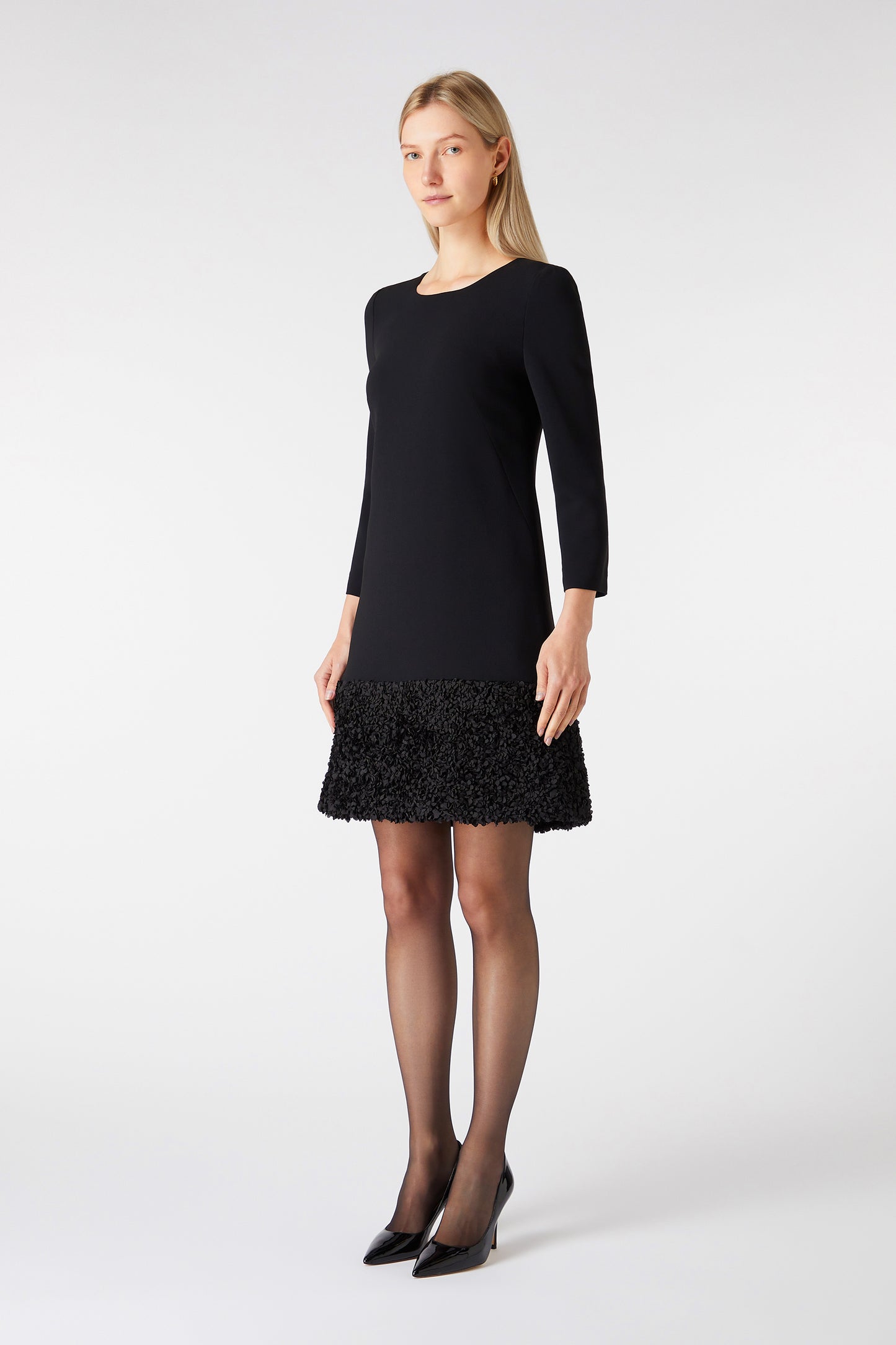 Simone Tunic Dress - Black W Petal Trim