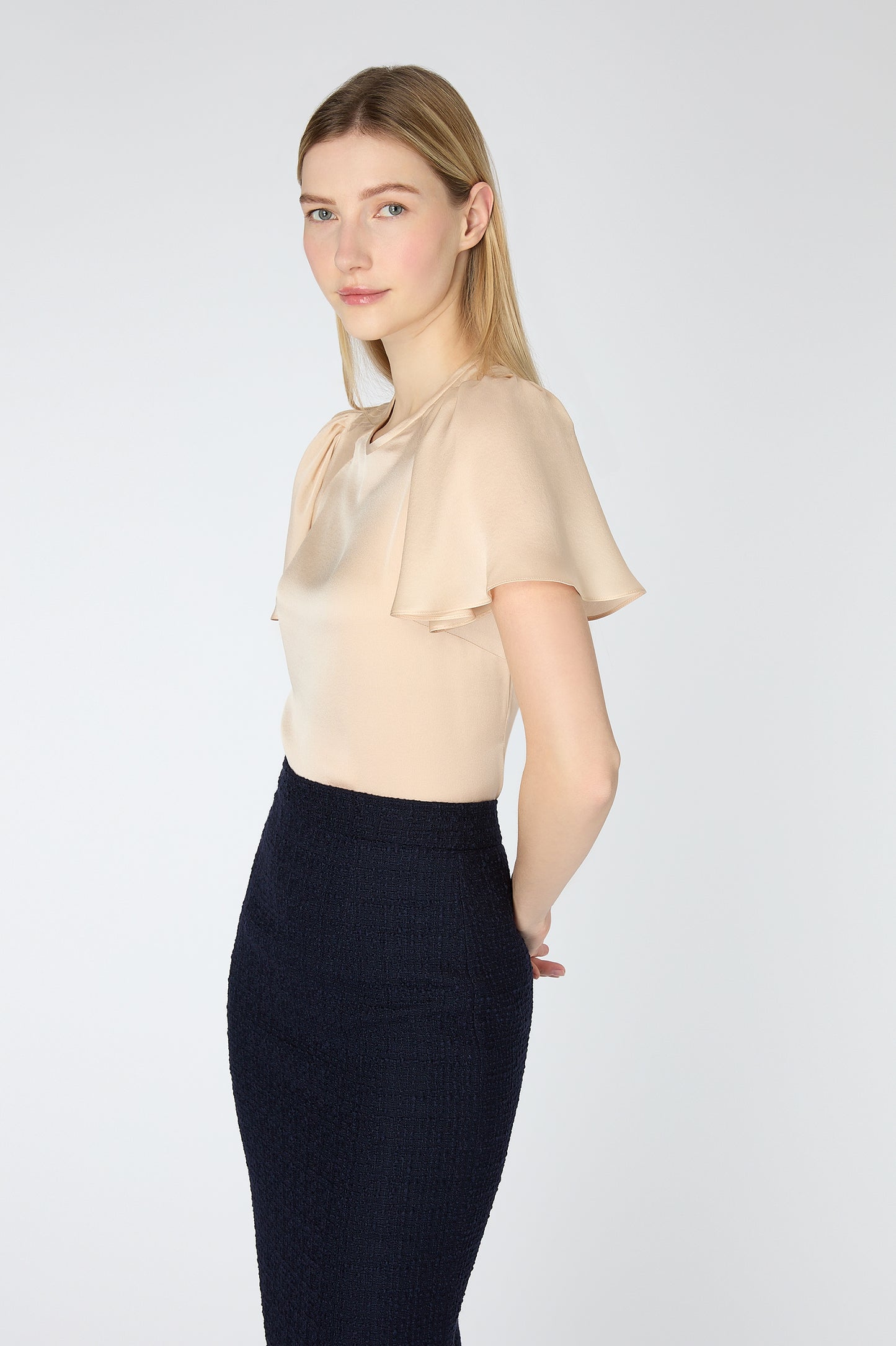 Sloane Tweed Pencil Skirt - Navy Tweed