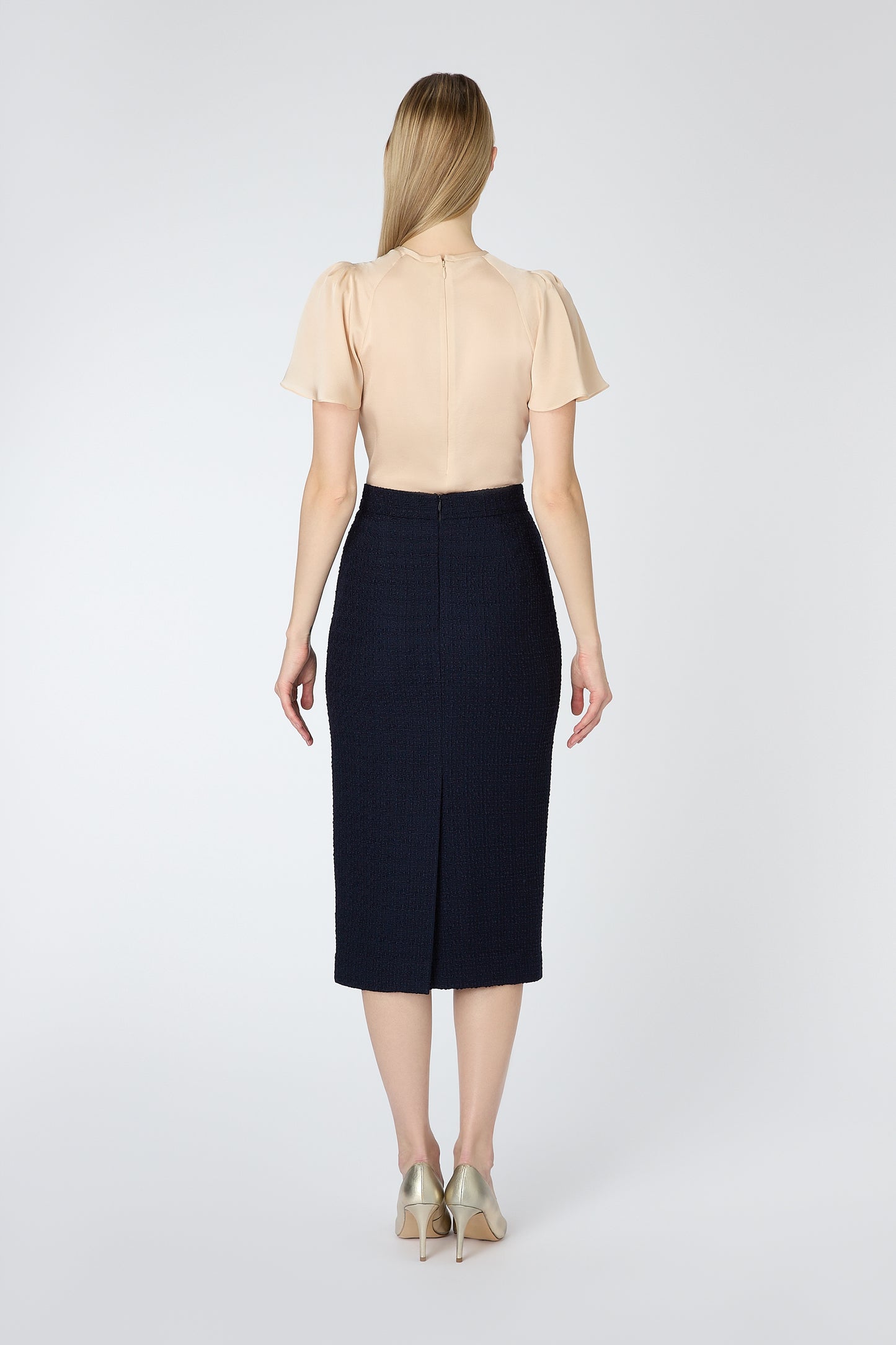 Sloane Tweed Pencil Skirt - Navy Tweed