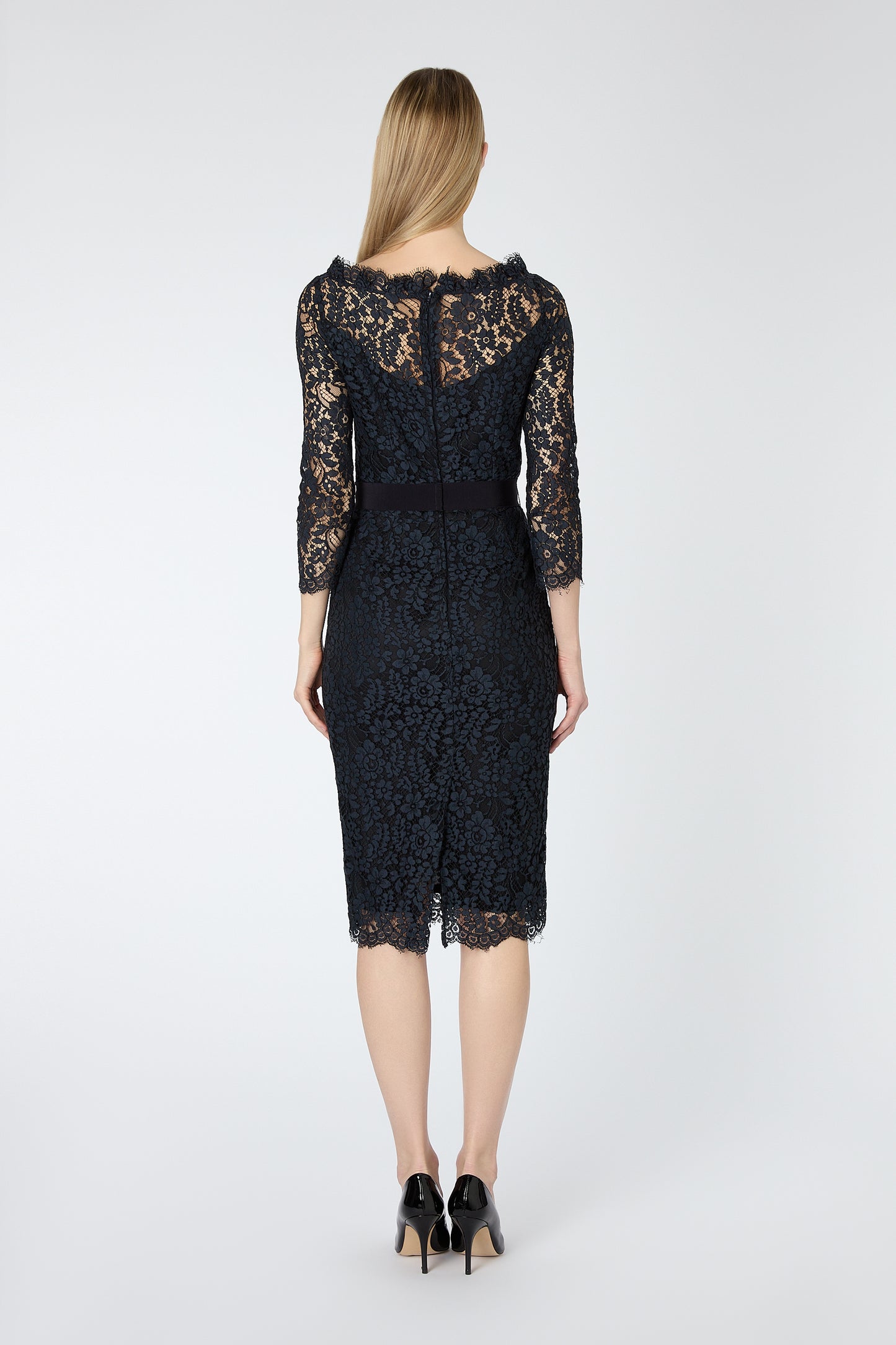 Soraya French Lace Pencil Dress - Midnight blue