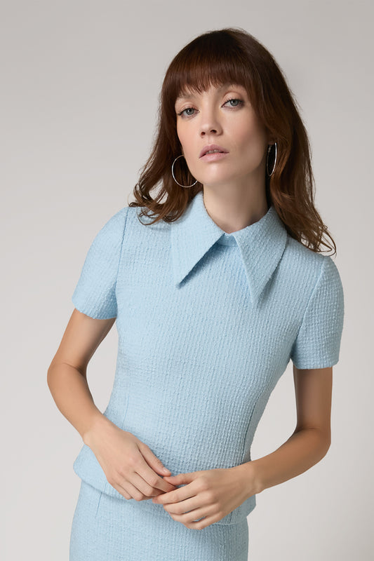 Stella Tweed Top - Frost Blue