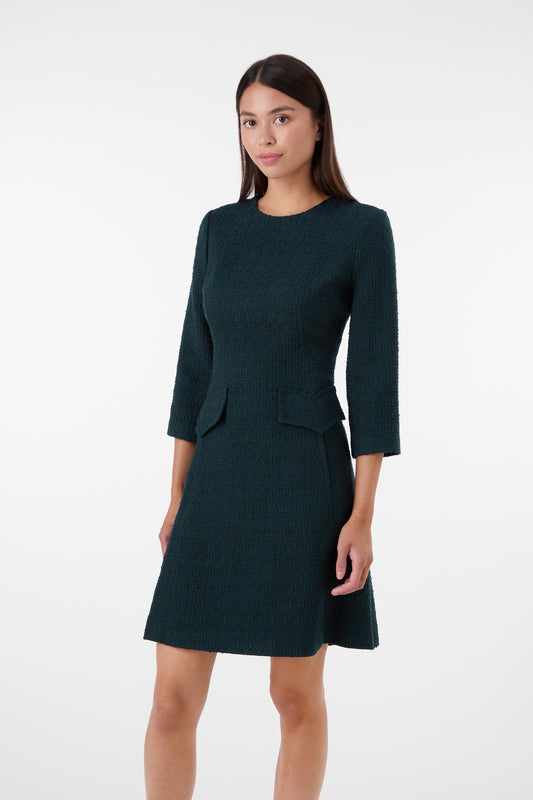 Tessa Tweed Dress - Evergreen