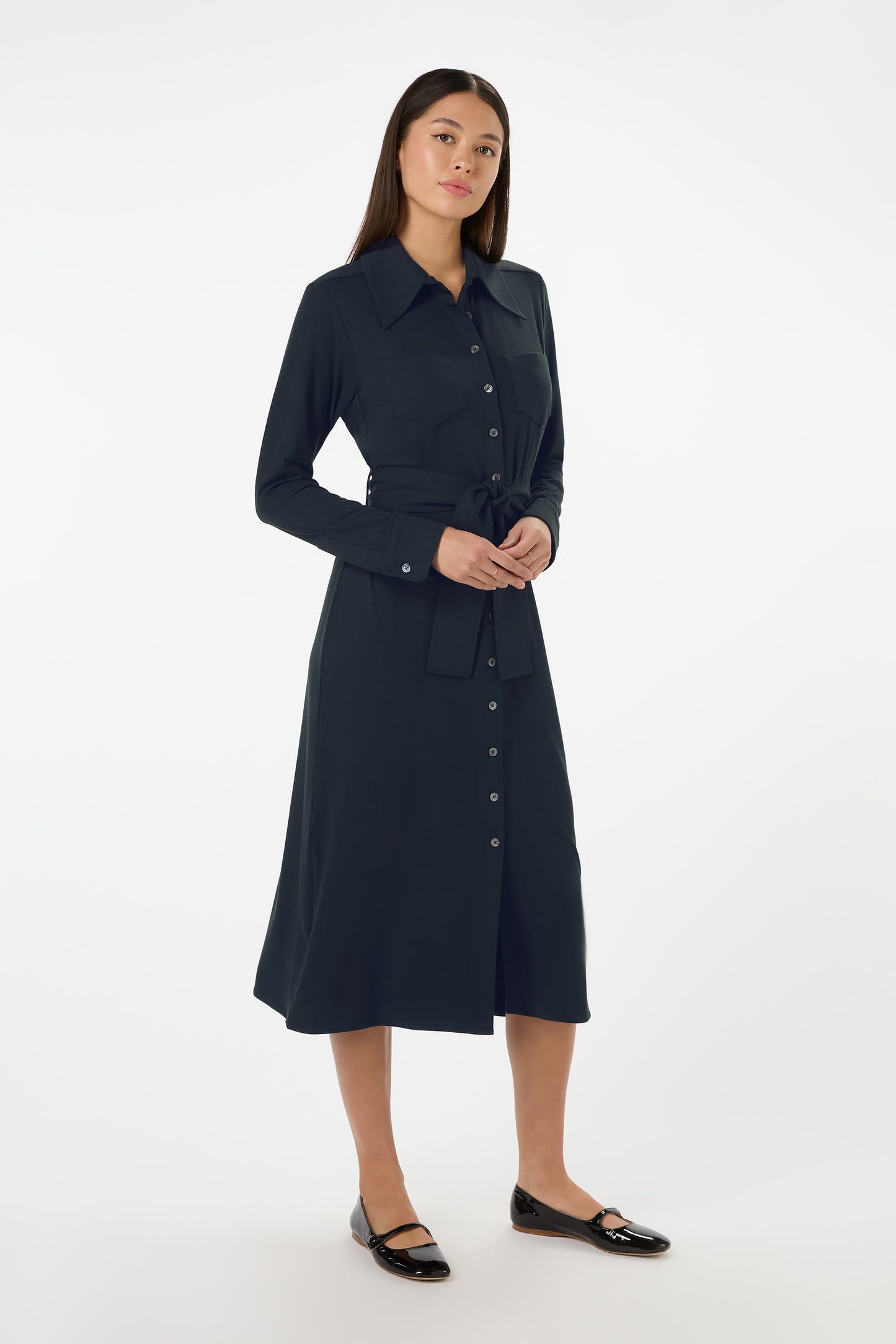 Victoria Jersey Shirt Dress - Dark Navy