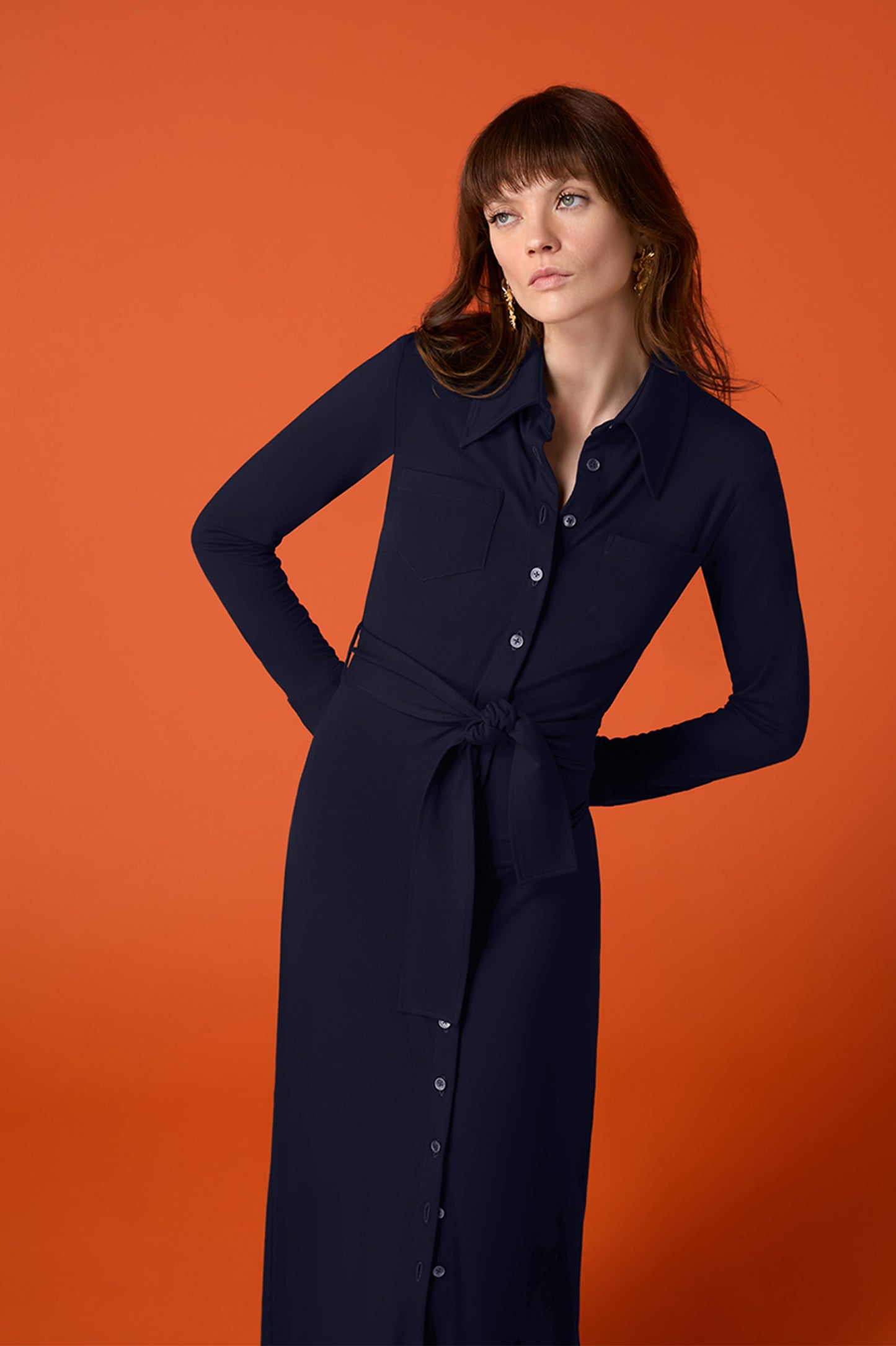 Victoria Jersey Shirt Dress - Dark Navy