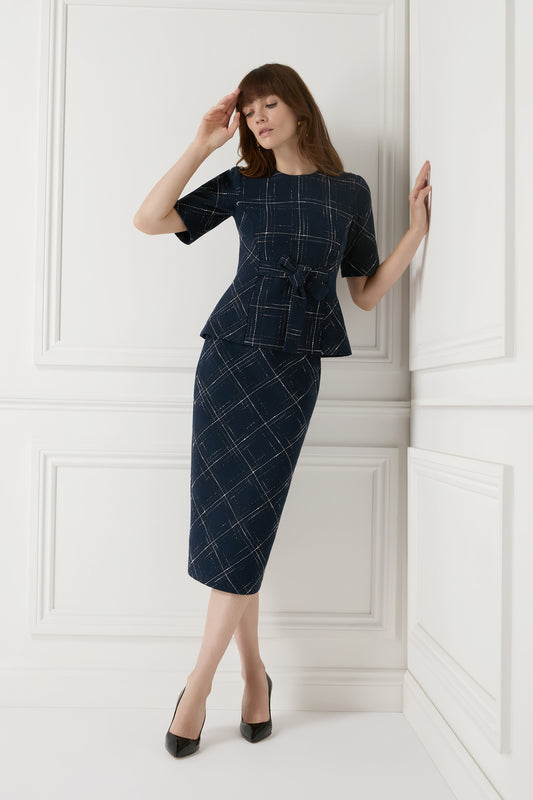 Verne Pencil Skirt - Navy Check