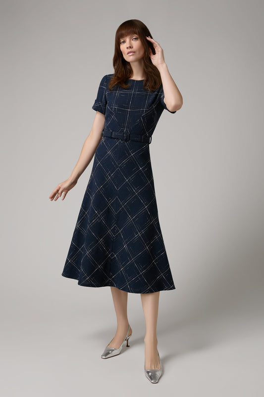 Viva Fit And Flare Dress - Navy Check