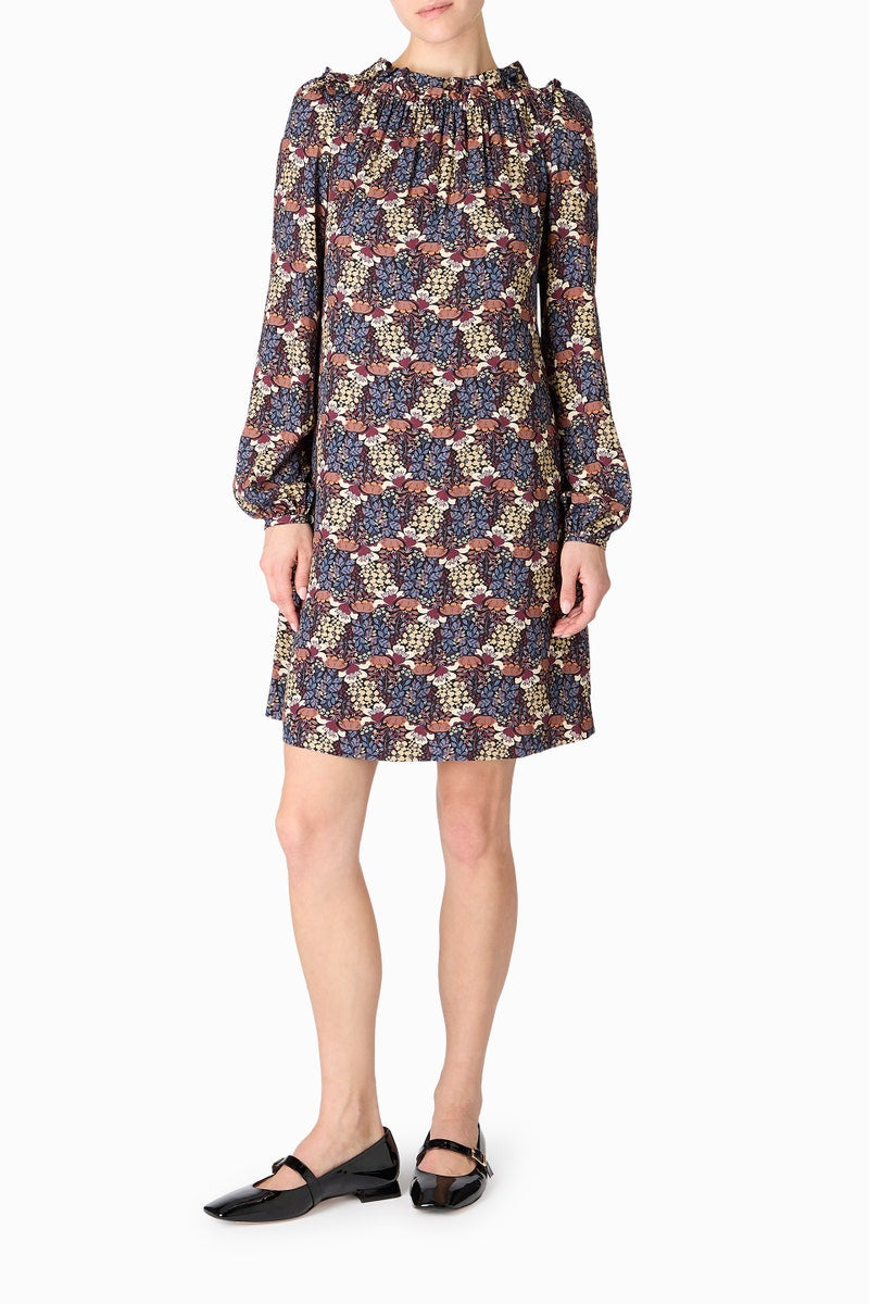 Rosalie Dress - Indigo Flower Print