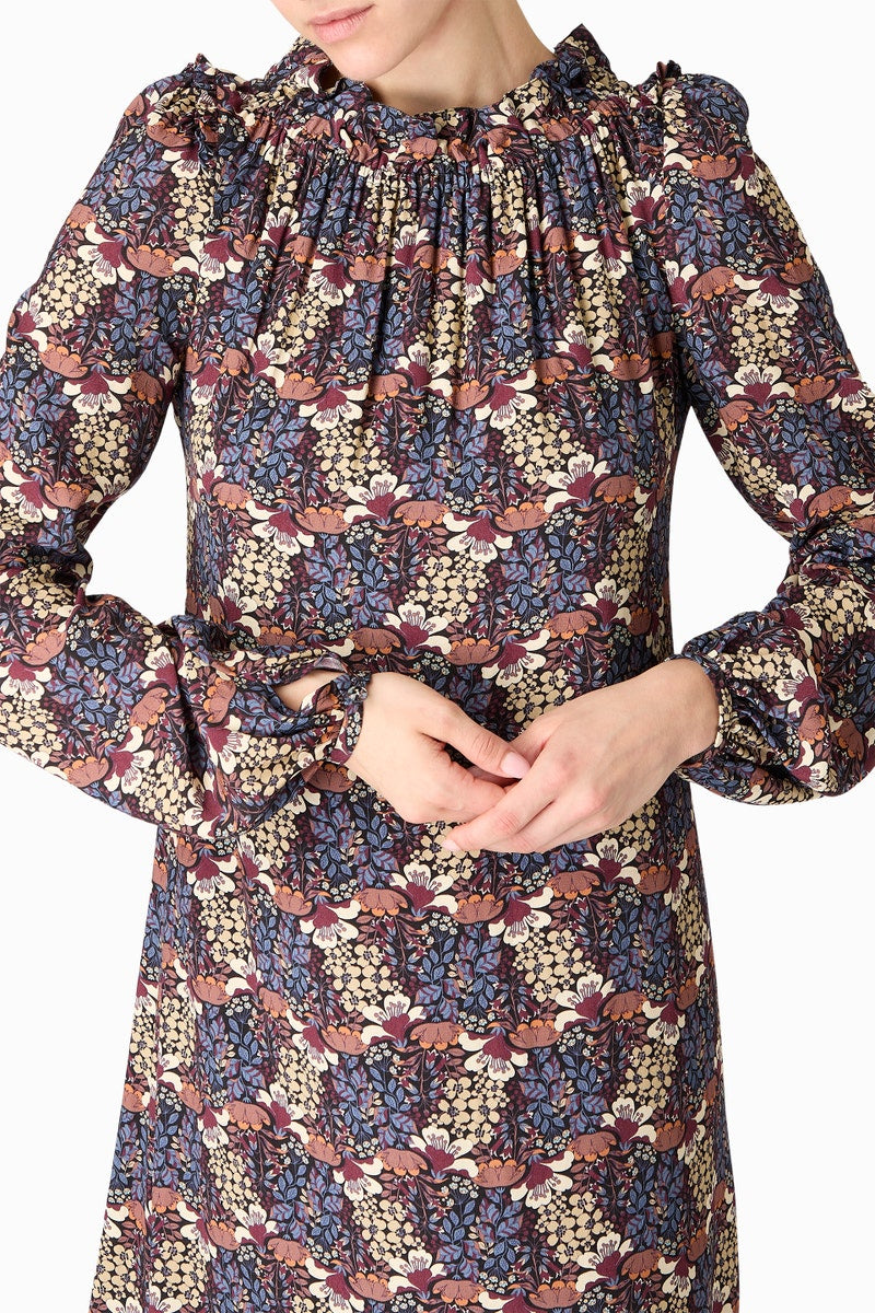 Rosalie Dress - Indigo Flower Print