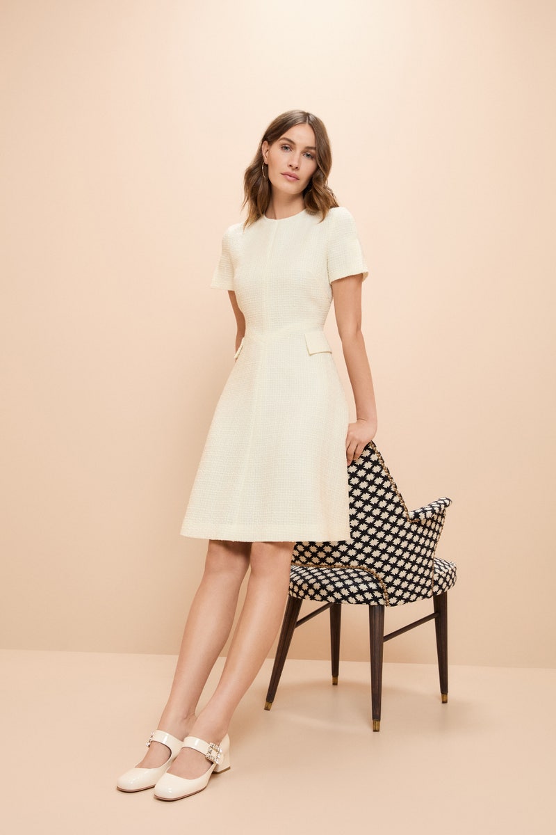 Solange Tweed Shift Dress - Vanilla