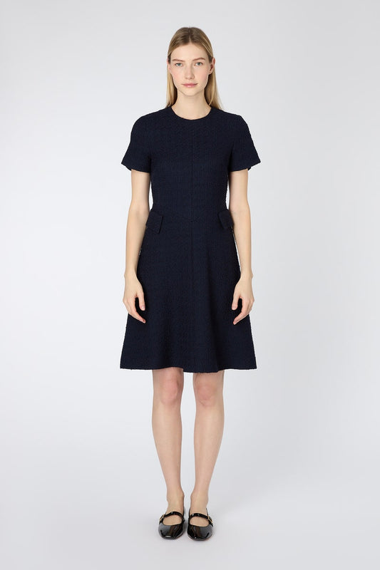 Solange Tweed Shift Dress - Navy