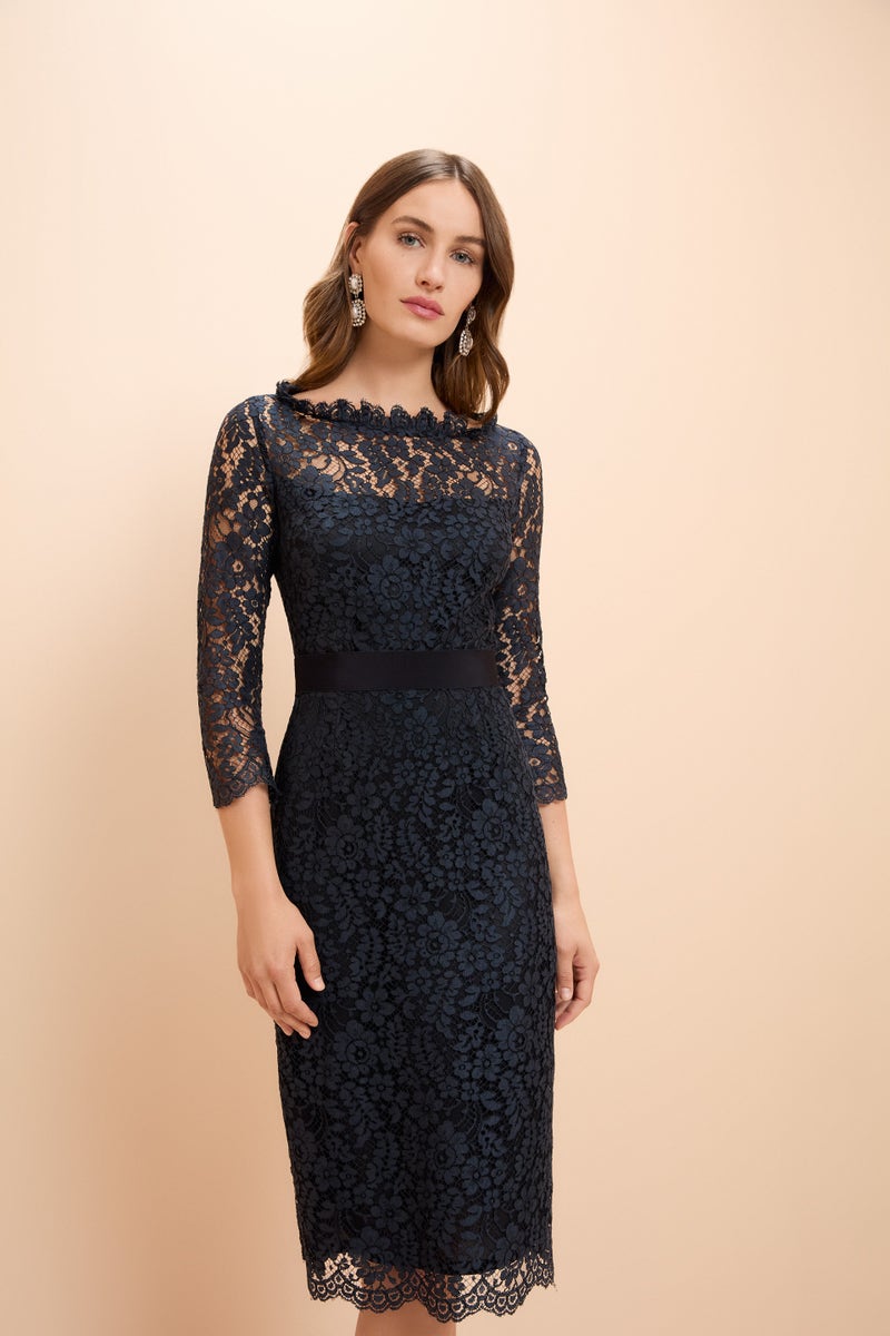 Soraya French Lace Pencil Dress - Midnight blue